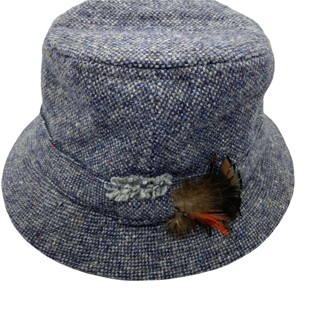 Grandpa Style Bucket Hat Vintage Hanna Hats Mens Navy Blue Irish Tweed Sz 7 3/8